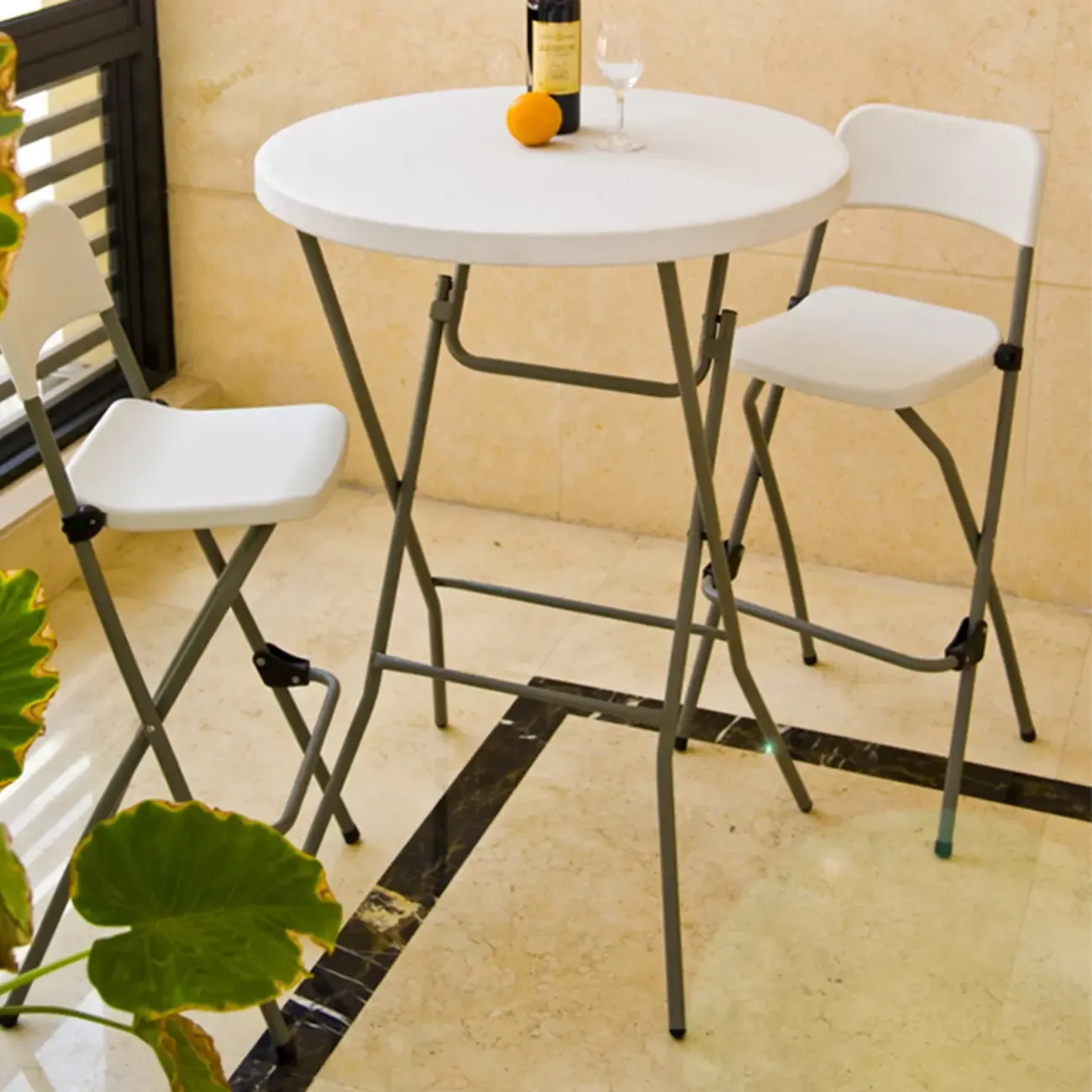 Stylish White Acrylic Top Grey Metal Leg Bar Table Image - 1