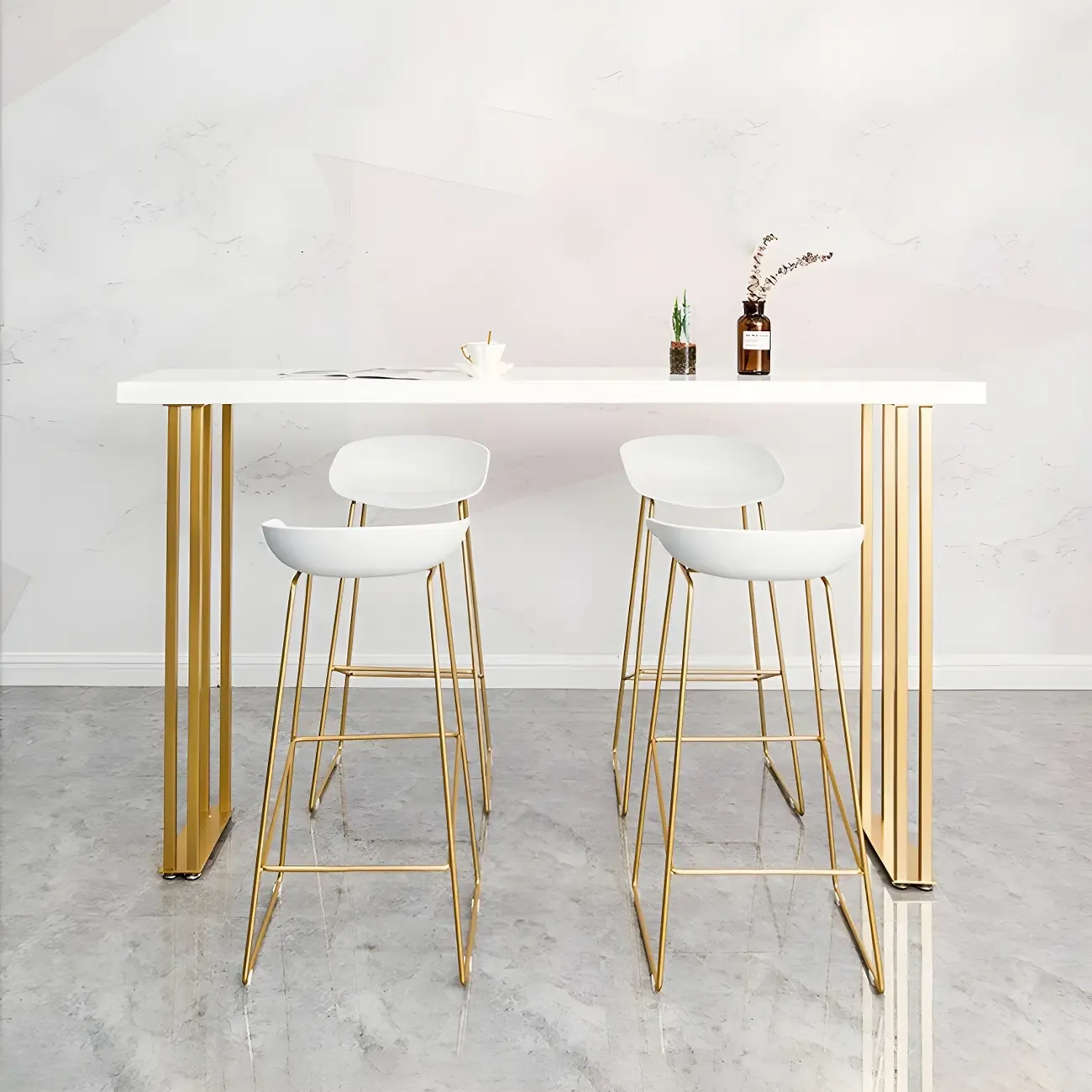 Glam White Wood Gold Iron Sled Bar Tables Image - 2