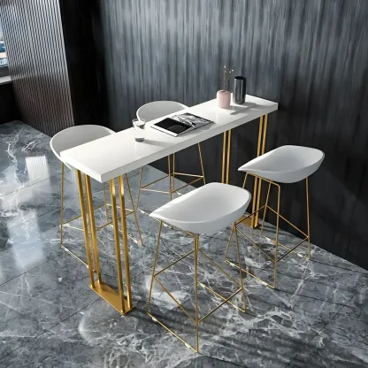 Glam White Wood Gold Iron Sled Bar Tables Image - 3