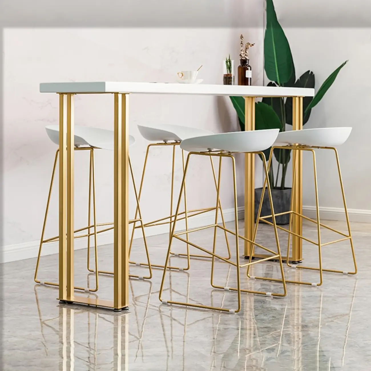 Glam White Wood Gold Iron Sled Bar Tables Image - 8 | homeyfad