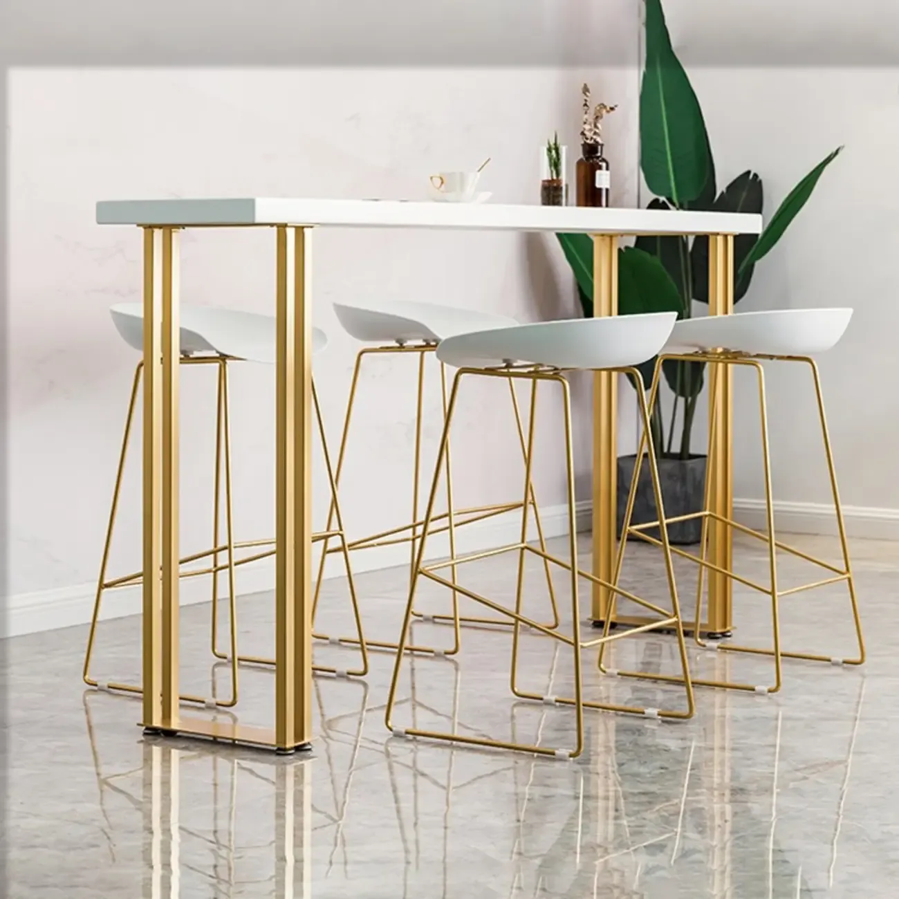 Glam White Wood Gold Iron Sled Bar Tables Image - 8