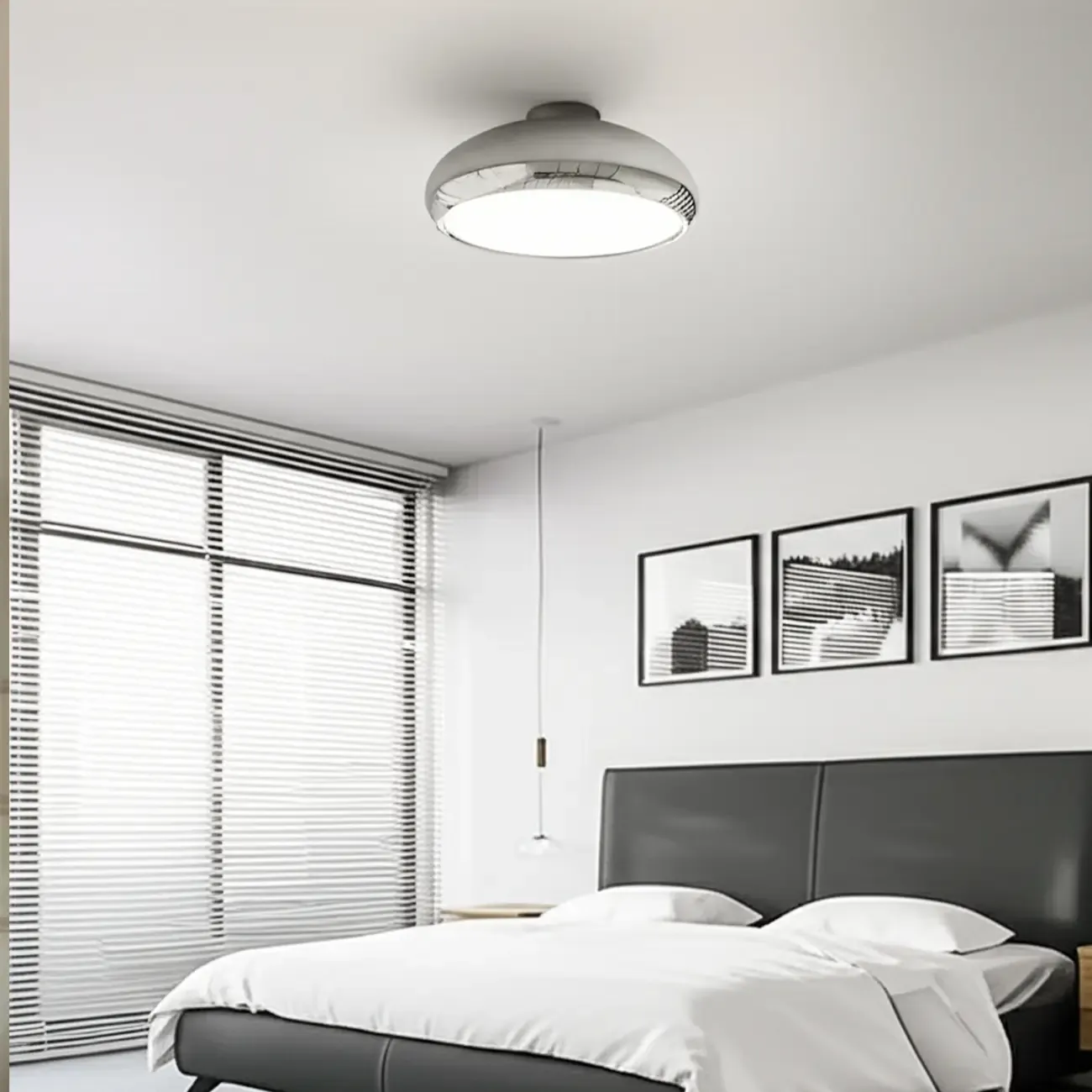 Modern Silver Round Semi Flush Ceiling Light Image - 1