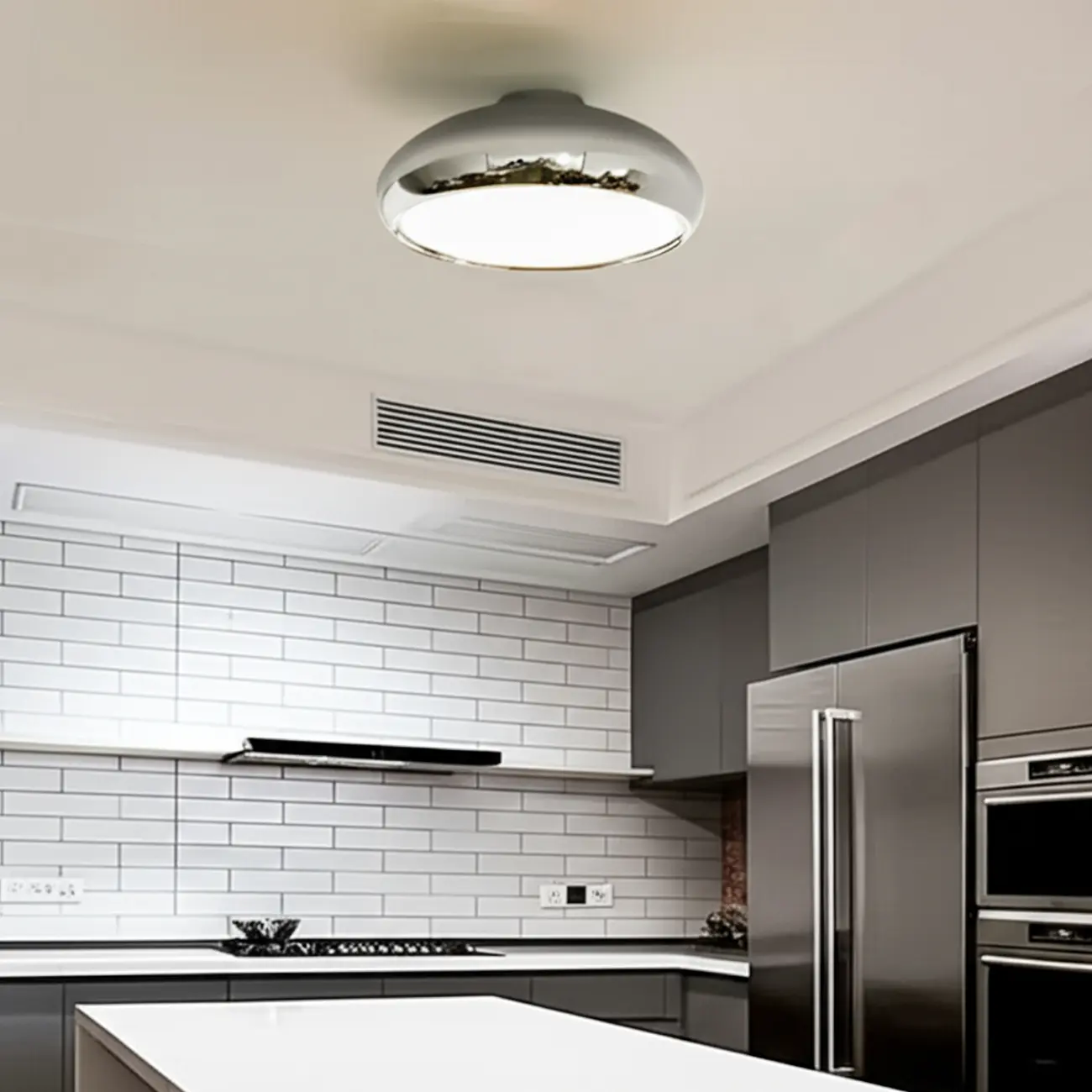 Modern Silver Round Semi Flush Ceiling Light Image - 3 | homeyfad