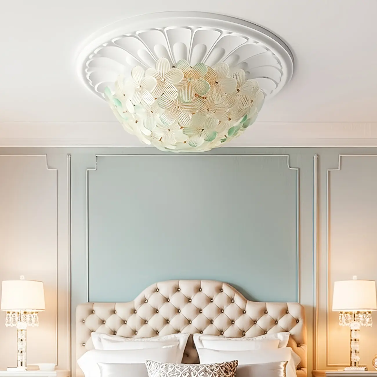 Elegant Floral Glass Dome Semi Flush Ceiling Light Image - 1 | homeyfad