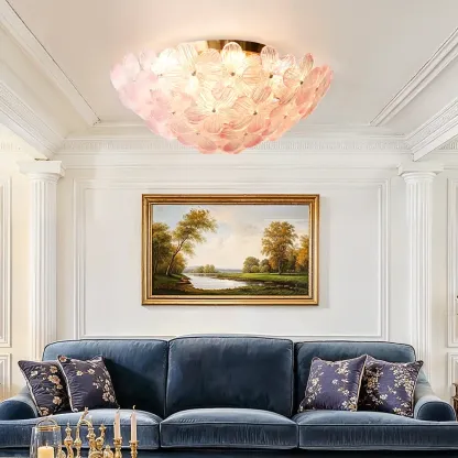 Elegant Floral Glass Dome Semi Flush Ceiling Light Image - 4