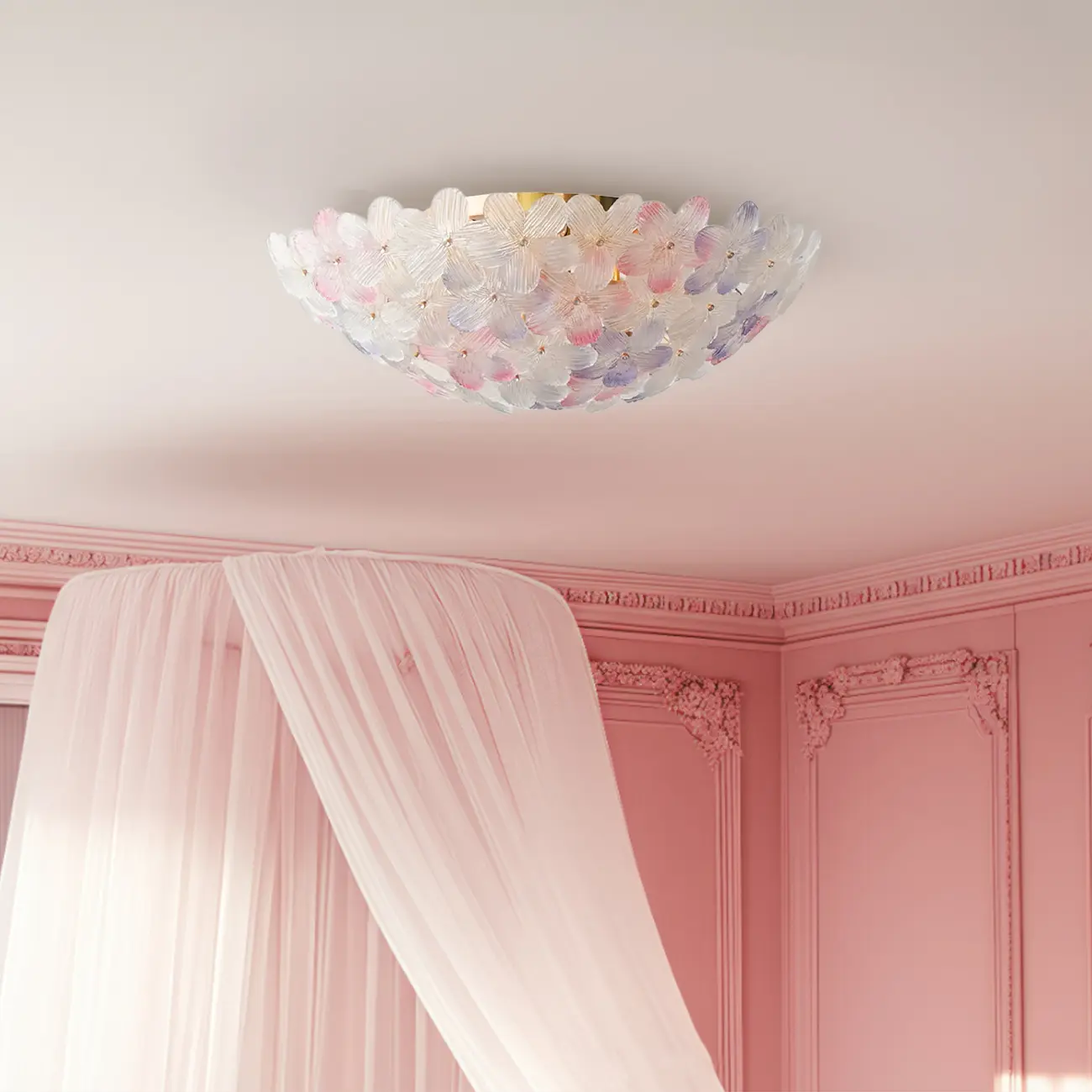 Elegant Floral Glass Dome Semi Flush Ceiling Light Image - 8 | homeyfad