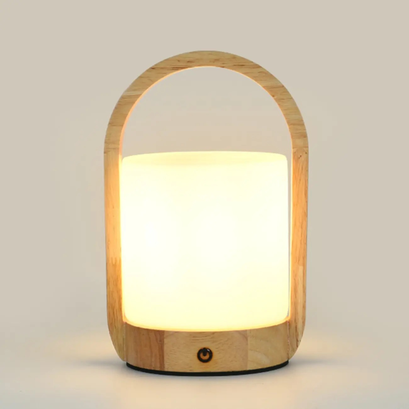 Natural Wood Barrel Glass Shade Cordless Table Lamp Image - 6 | homeyfad