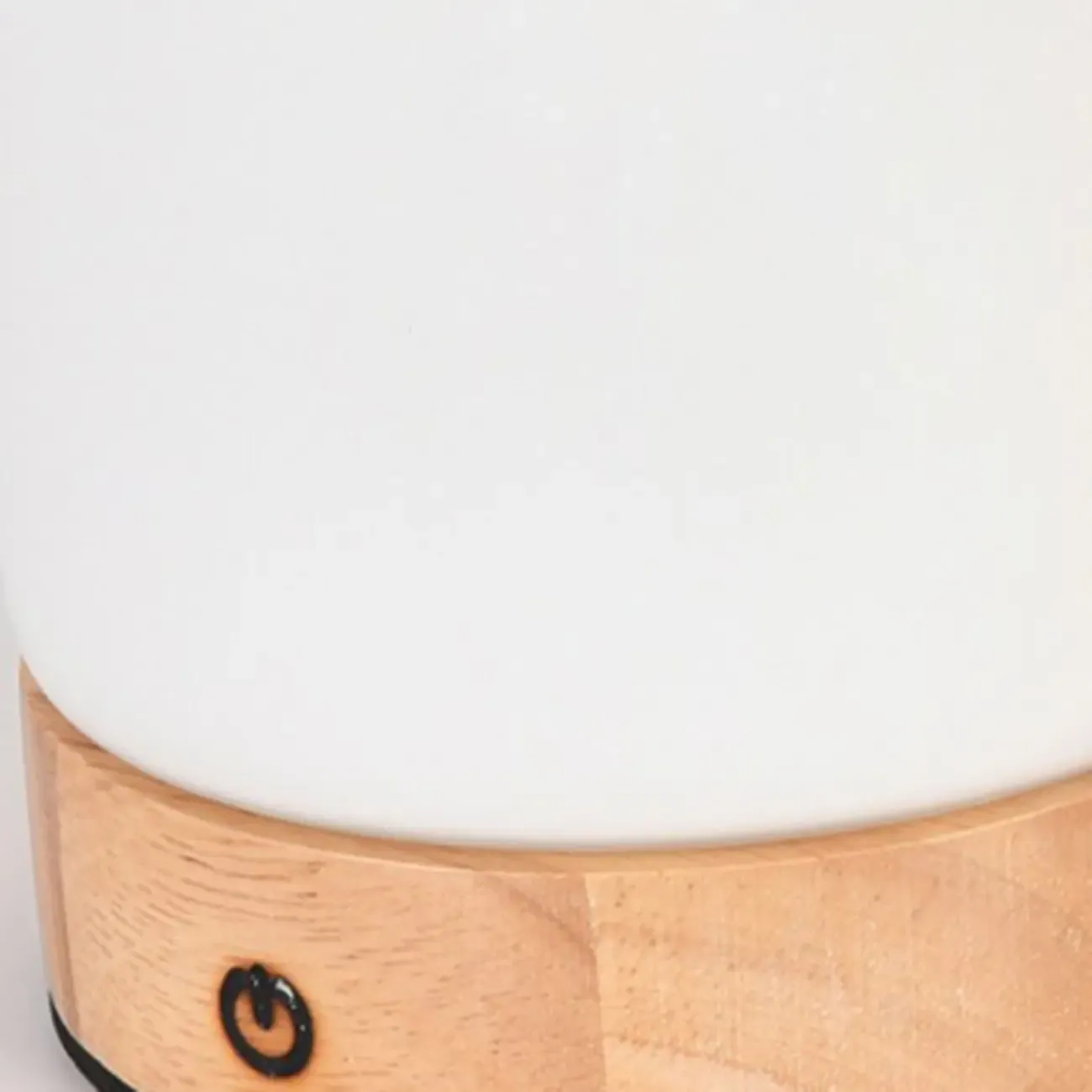 Natural Wood Barrel Glass Shade Cordless Table Lamp Image - 8