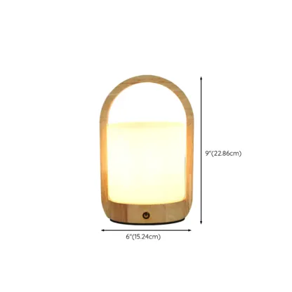 Natural Wood Barrel Glass Shade Cordless Table Lamp #size