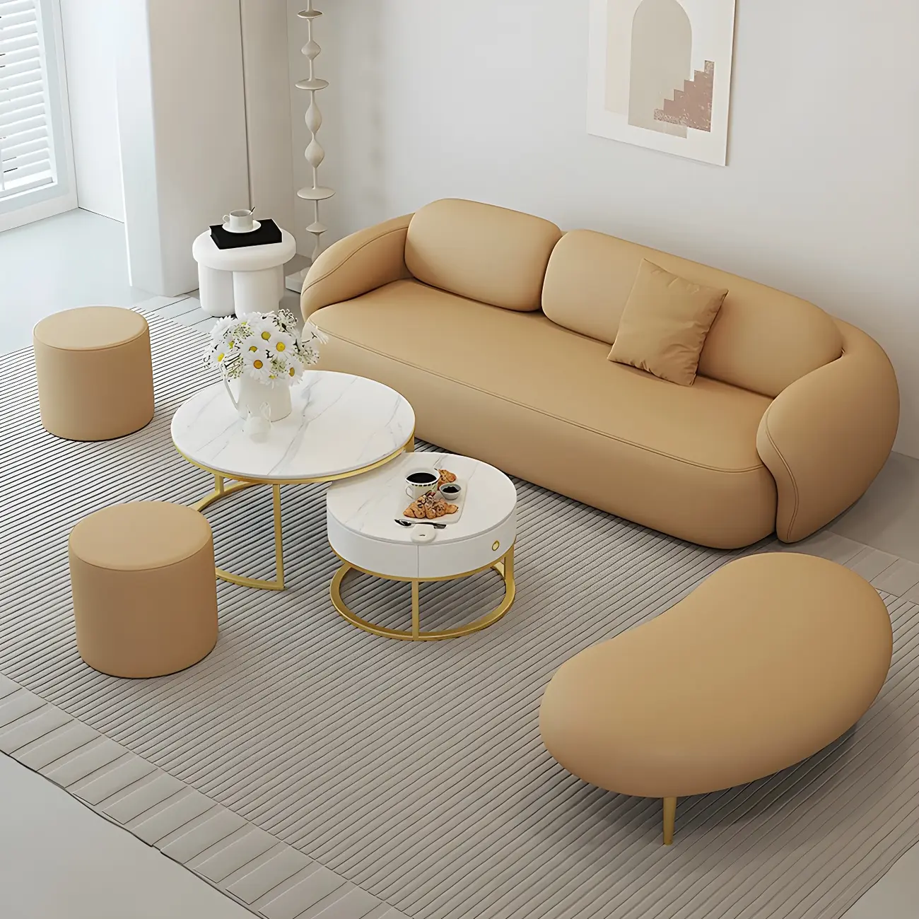 Modern Beige Leathaire Sofa with Wood Frame & Foam Image - 1 | homeyfad