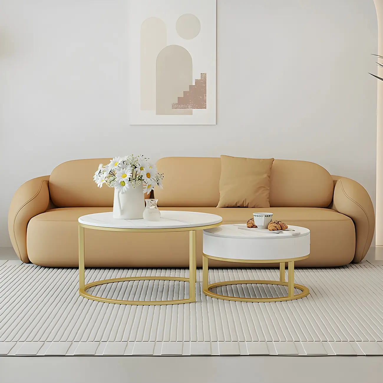 Modern Beige Leathaire Sofa with Wood Frame & Foam Image - 2 | homeyfad