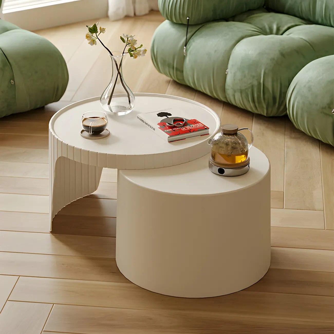 Round Nesting Coffee Table with Durable Acrylic Top and Space-Saving Design Image - 1 | homeyfad