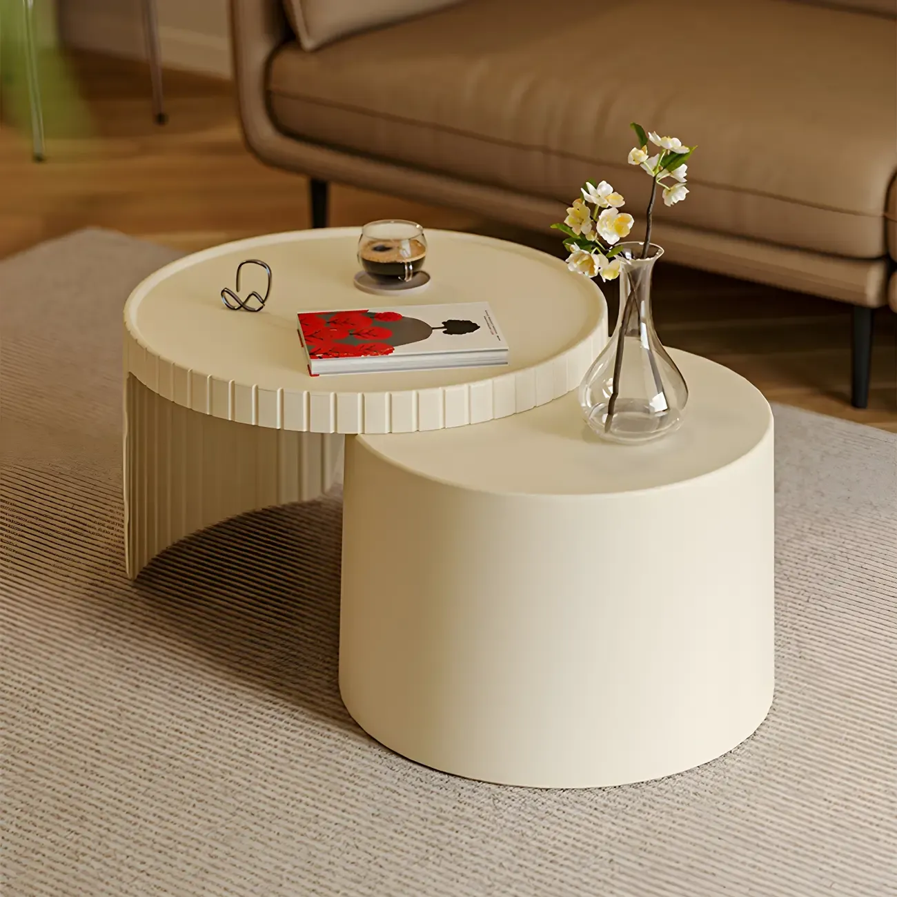 Round Nesting Coffee Table with Durable Acrylic Top and Space-Saving Design Image - 2