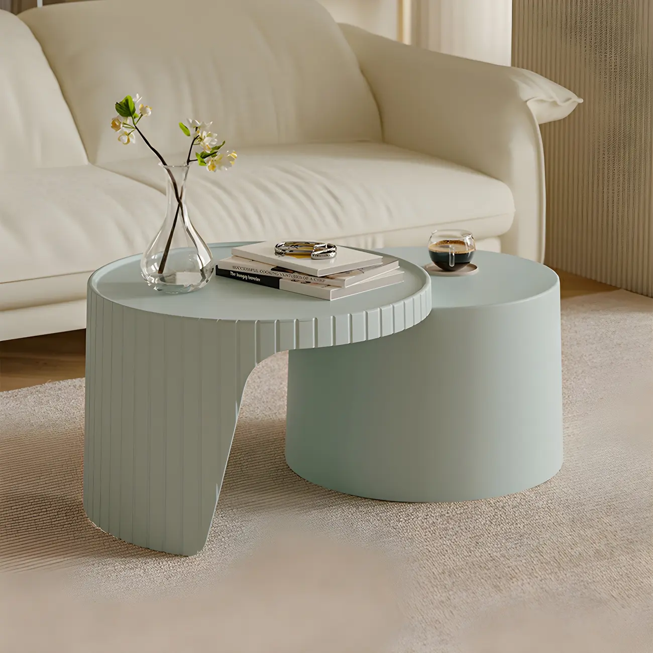 Round Nesting Coffee Table with Durable Acrylic Top and Space-Saving Design Image - 3 | homeyfad