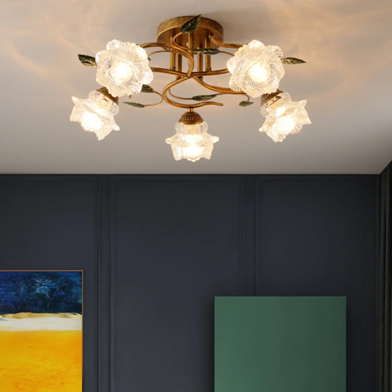 Modern Crystal Semi Flush Ceiling Light for Living Room Image - 3 | homeyfad