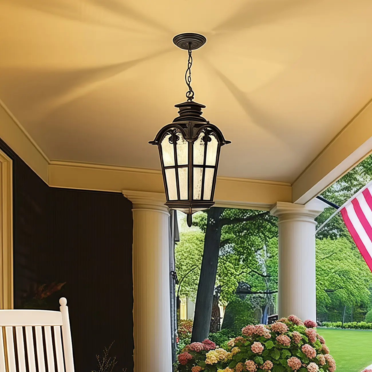 Traditional Lantern Black 19.5" Chain Outdoor Pendant Light Image - 1 | homeyfad