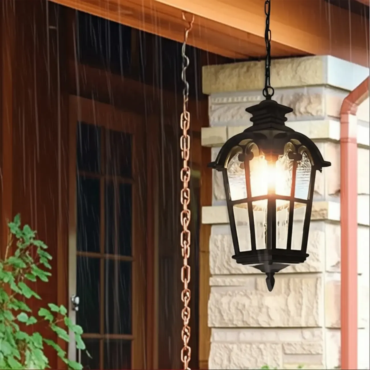 Traditional Lantern Black 19.5" Chain Outdoor Pendant Light  | HomeyFad