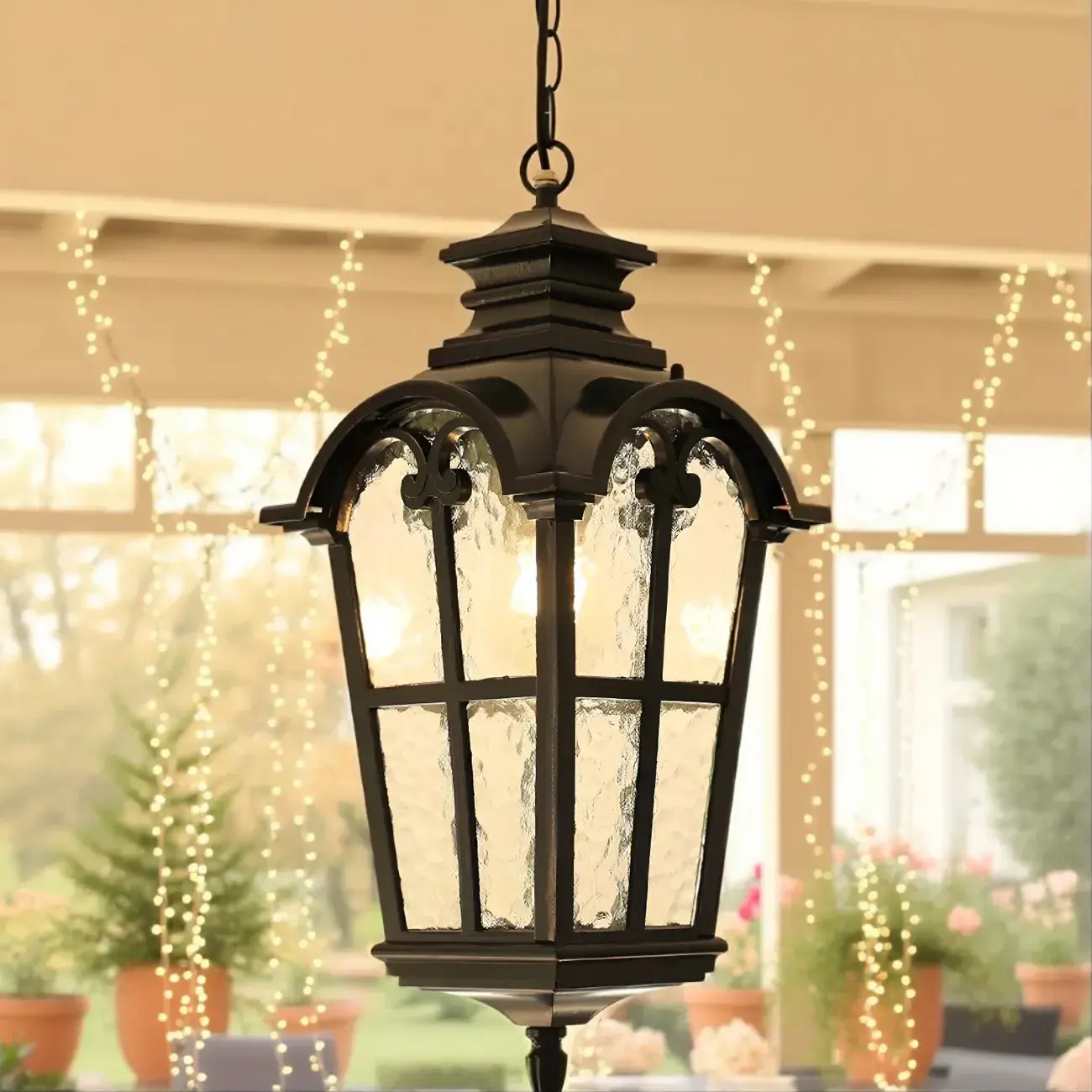 Traditional Lantern Black 19.5" Chain Outdoor Pendant Light Image - 3 | homeyfad