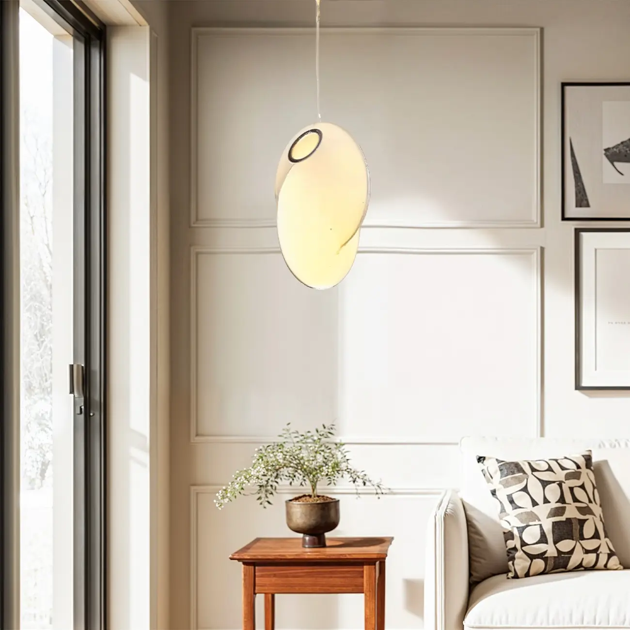 Modern White Fabric Adjustable Living Room Pendant Light Image - 1 | homeyfad