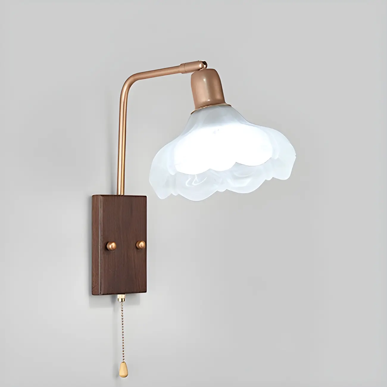 Vintage Walnut Metal Swing Arm Wall Light with Pull Chain Switch Image - 7 | homeyfad