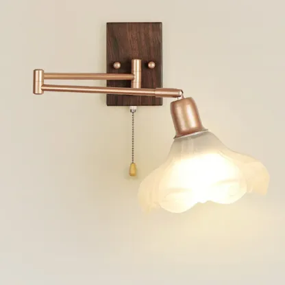 Vintage Walnut Metal Swing Arm Wall Light with Pull Chain Switch Image - 3