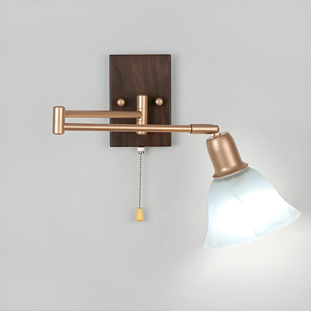 Vintage Walnut Metal Swing Arm Wall Light with Pull Chain Switch Image - 5 | homeyfad