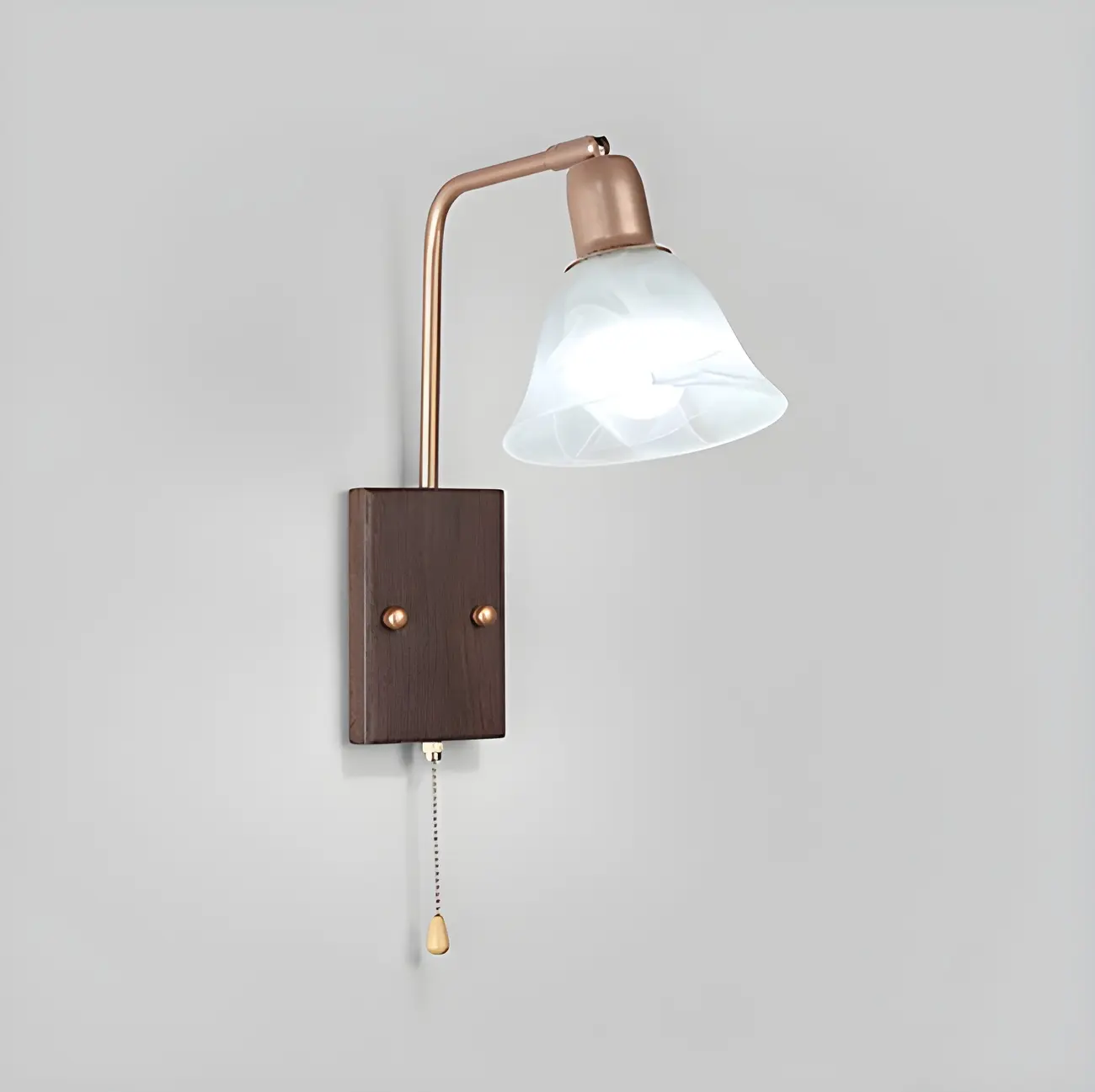 Vintage Walnut Metal Swing Arm Wall Light with Pull Chain Switch Image - 8 | homeyfad