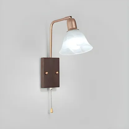 Vintage Walnut Metal Swing Arm Wall Light with Pull Chain Switch Image - 8