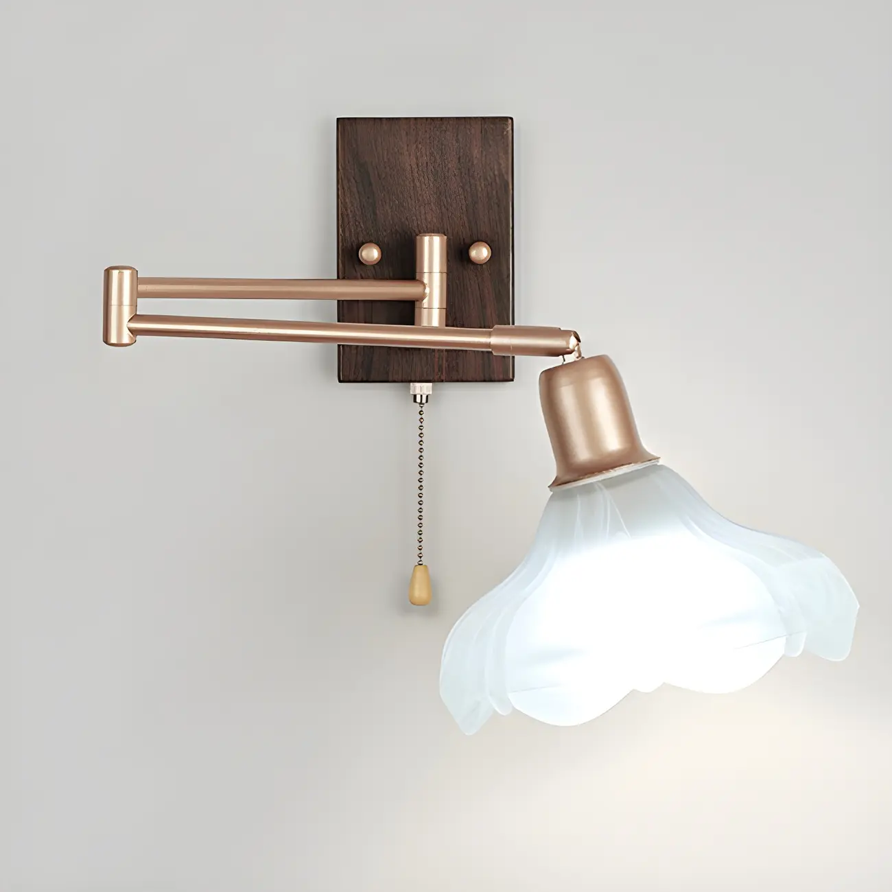 Vintage Walnut Metal Swing Arm Wall Light with Pull Chain Switch Image - 9 | homeyfad