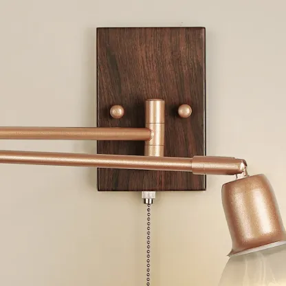 Vintage Walnut Metal Swing Arm Wall Light with Pull Chain Switch Image - 10