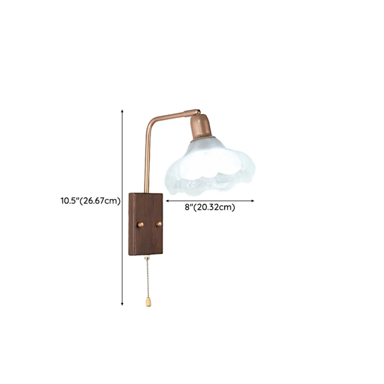 Vintage Walnut Metal Swing Arm Wall Light with Pull Chain Switch #size | homeyfad