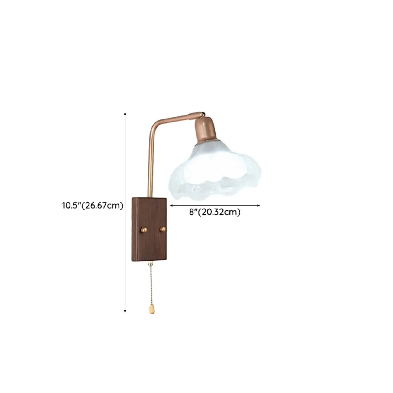 Vintage Walnut Metal Swing Arm Wall Light with Pull Chain Switch #size