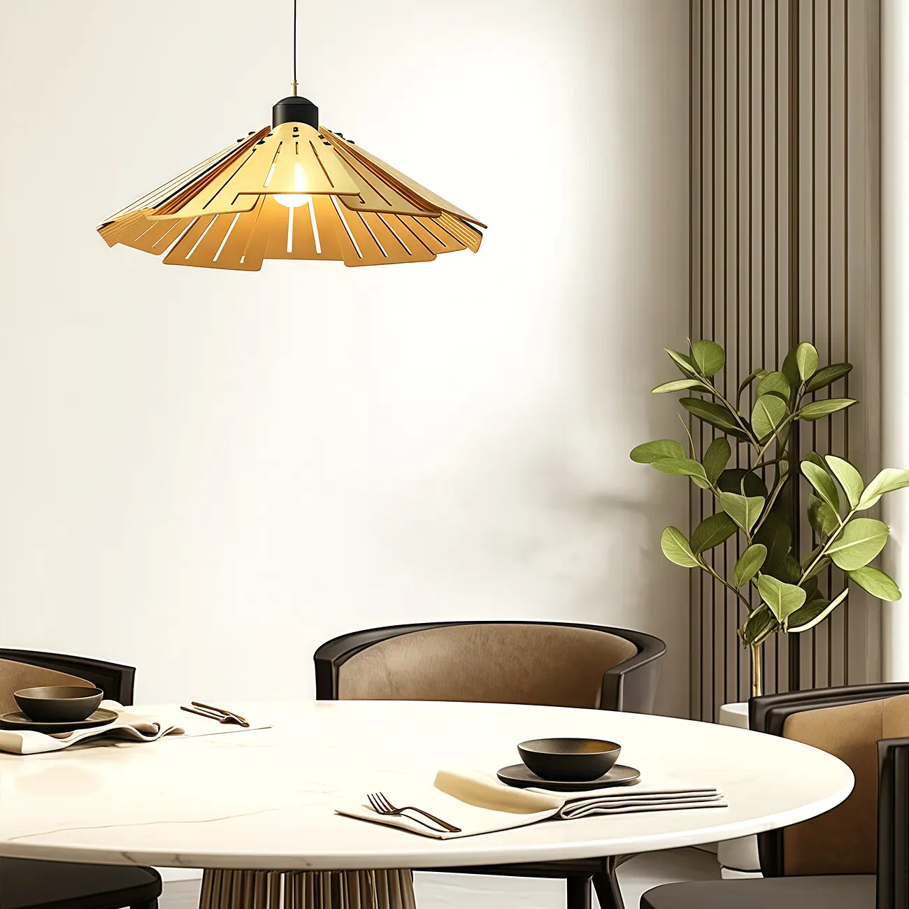 Modern Flexible Round Pendant Light in Solid Wood and Metal Image - 1 | homeyfad