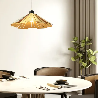 Modern Flexible Round Pendant Light in Solid Wood and Metal Image - 1