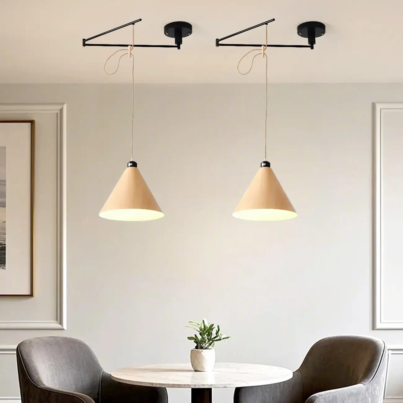Modern Flexible Round Pendant Light in Solid Wood and Metal Image - 4 | homeyfad