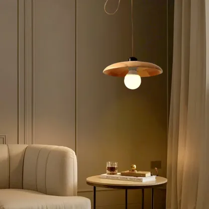 Modern Flexible Round Pendant Light in Solid Wood and Metal Image - 8