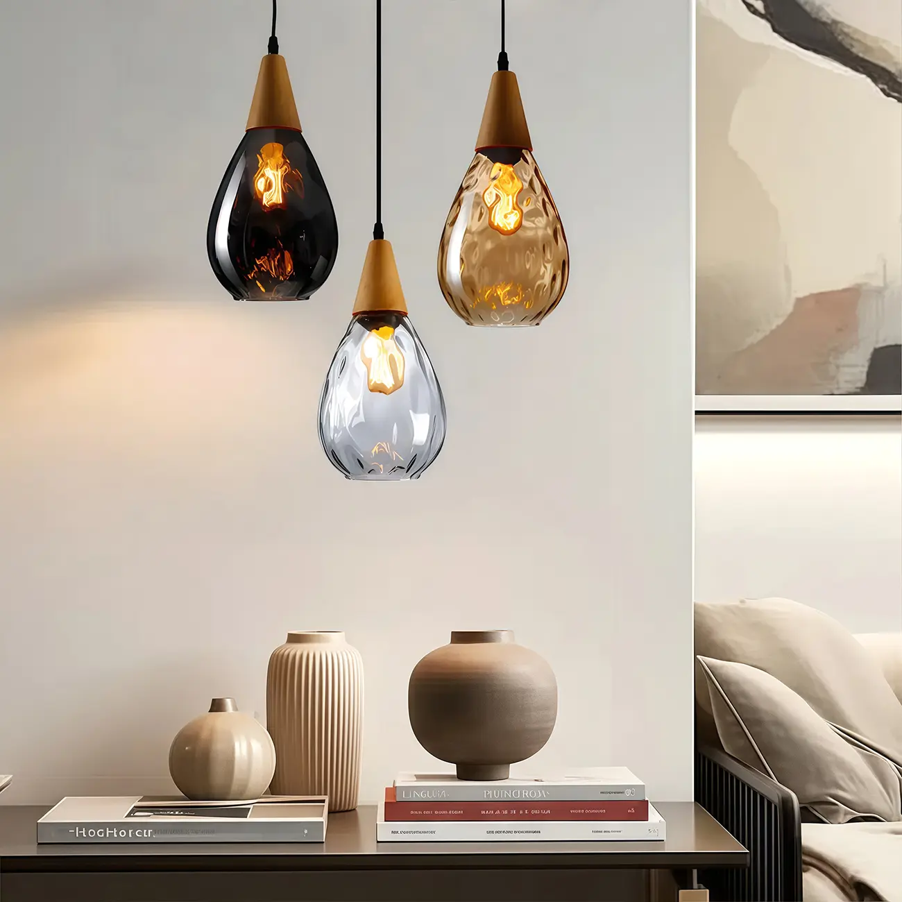 Dune Color Glass Drop Pendant Light for Home Decor Image - 3 | homeyfad