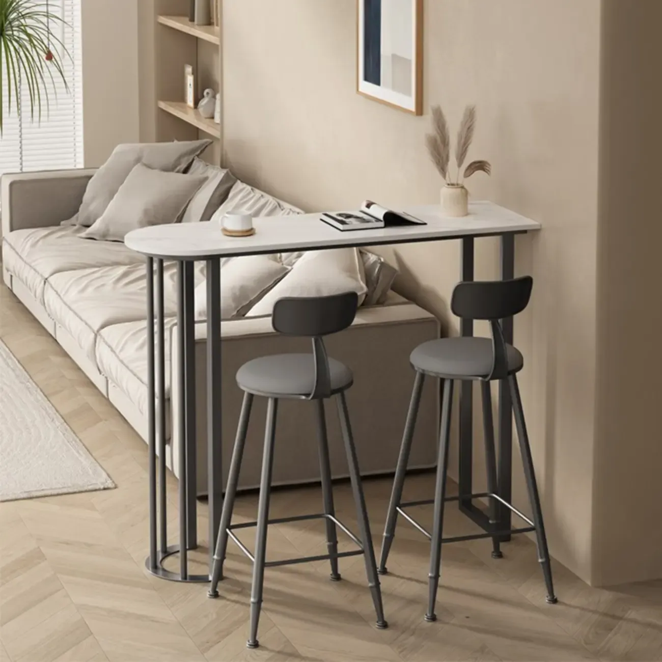 Modern Free Form White Stone Iron Base Bar Tables Image - 2