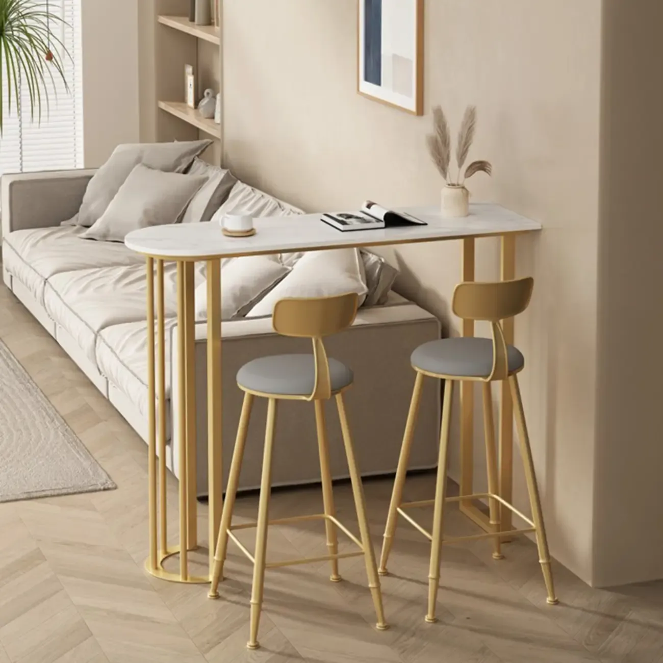 Modern Free Form White Stone Iron Base Bar Tables Image - 5