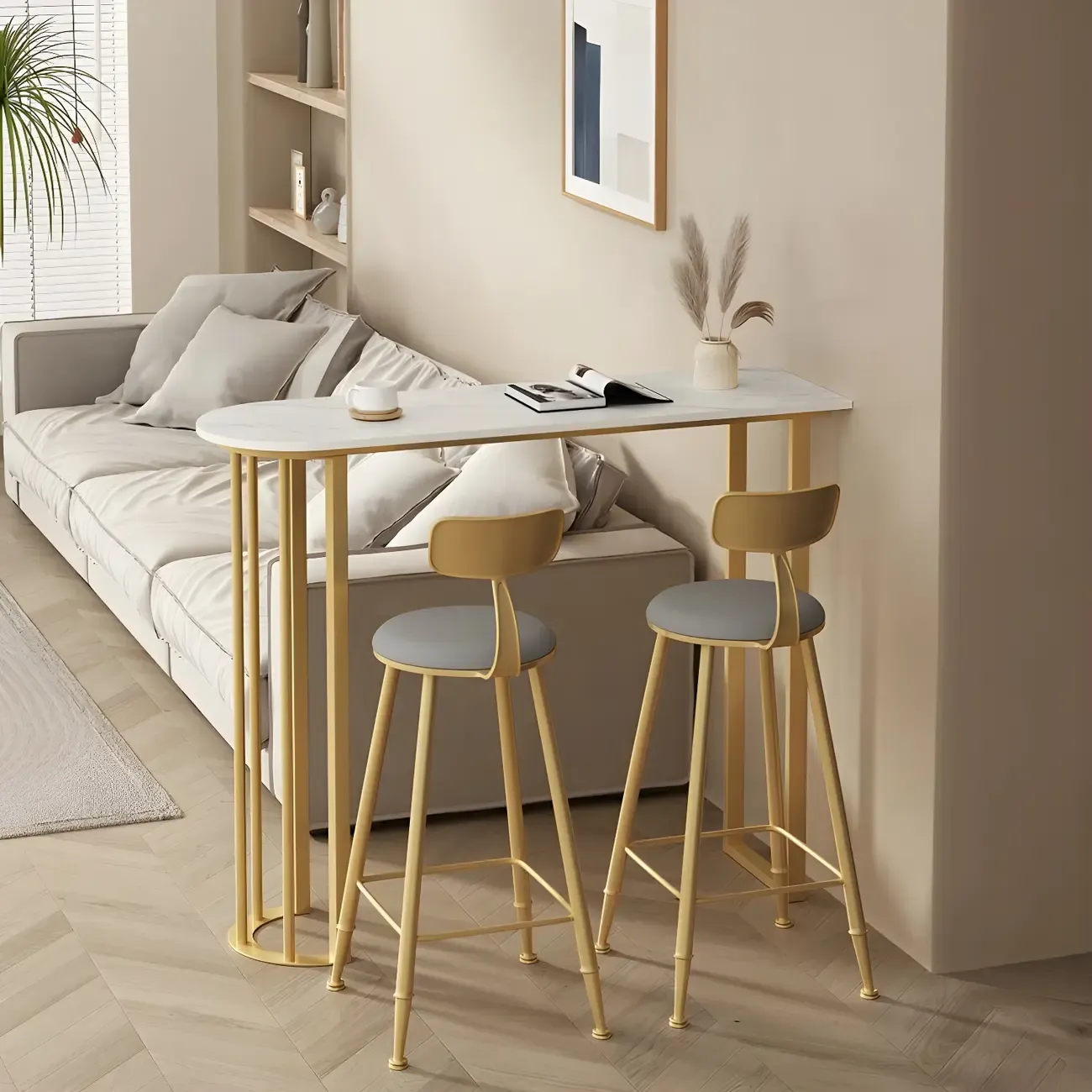 Modern Free Form White Stone Iron Base Bar Tables Image - 6