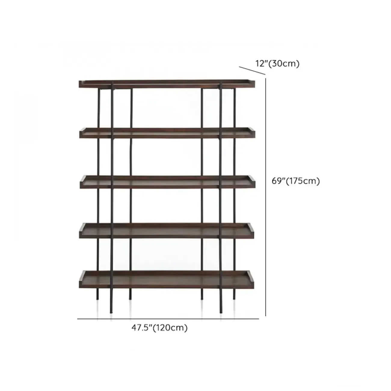 Industrial Etagere Bookshelf Metal and Wood 5-Tier Open Storage