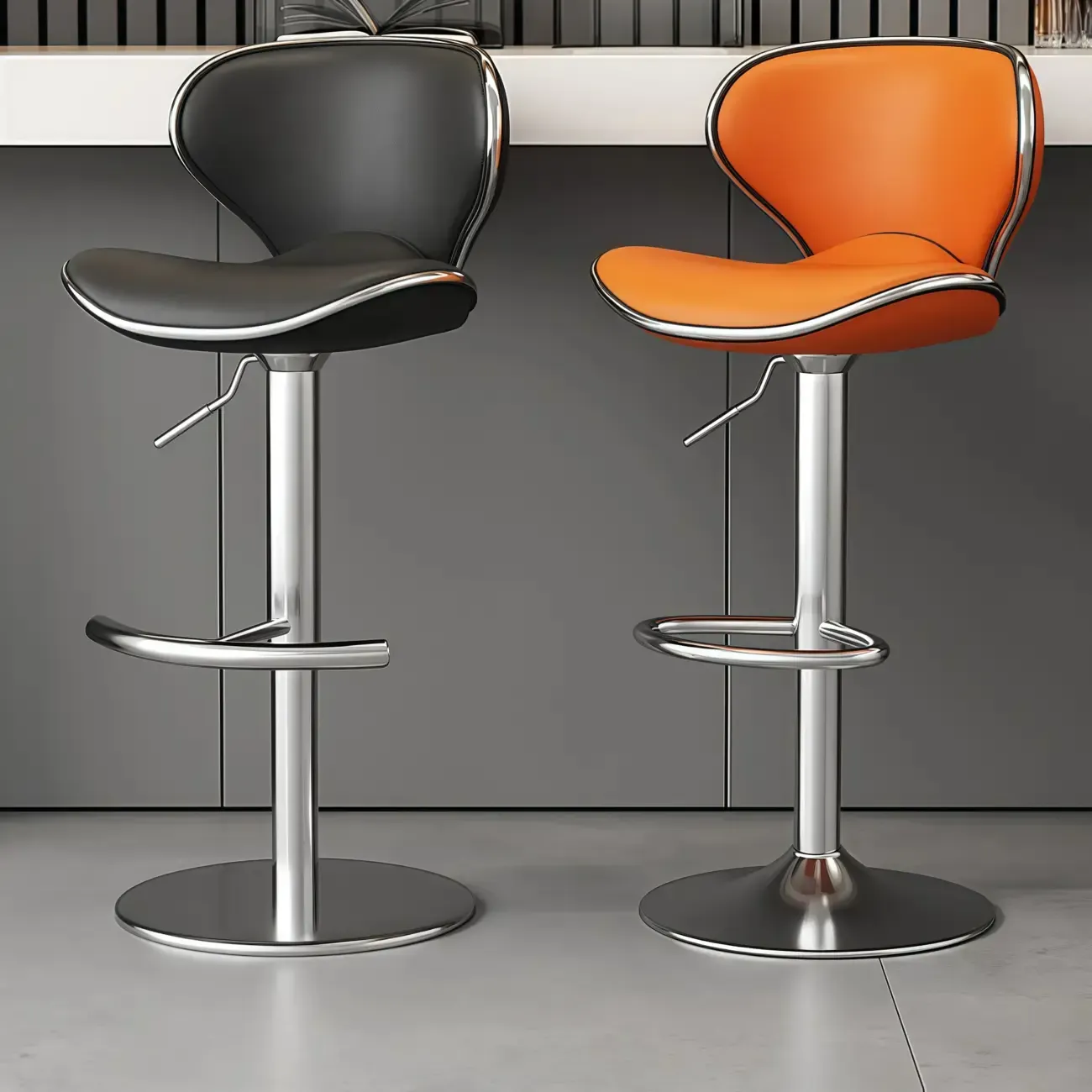 Leather Cushioned Saddle Swivel Adjustable Bar Stool Image - 1