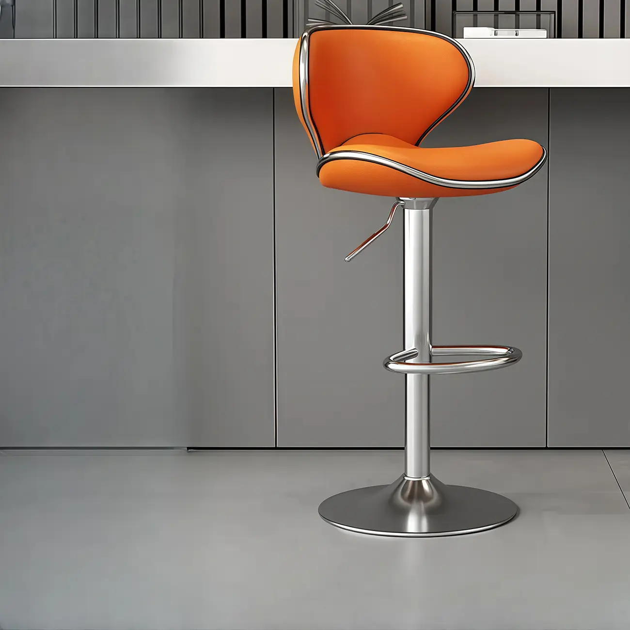 Leather Cushioned Saddle Swivel Adjustable Bar Stool Image - 3 | homeyfad