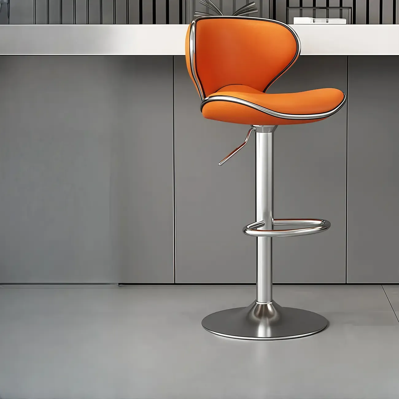 Leather Cushioned Saddle Swivel Adjustable Bar Stool Image - 3