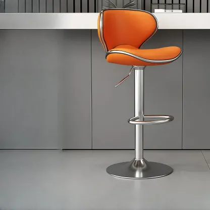 Leather Cushioned Saddle Swivel Adjustable Bar Stool Image - 3