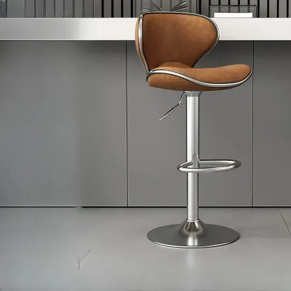 Leather Cushioned Saddle Swivel Adjustable Bar Stool Image - 6