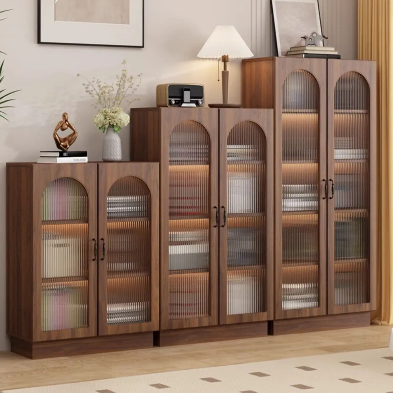 Multifunctional Glass Door Wooden White Bookcase with Drawer Image - 4 | homeyfad