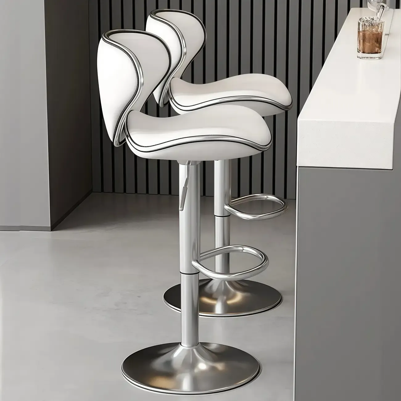 Leather Cushioned Saddle Swivel Adjustable Bar Stool Image - 2