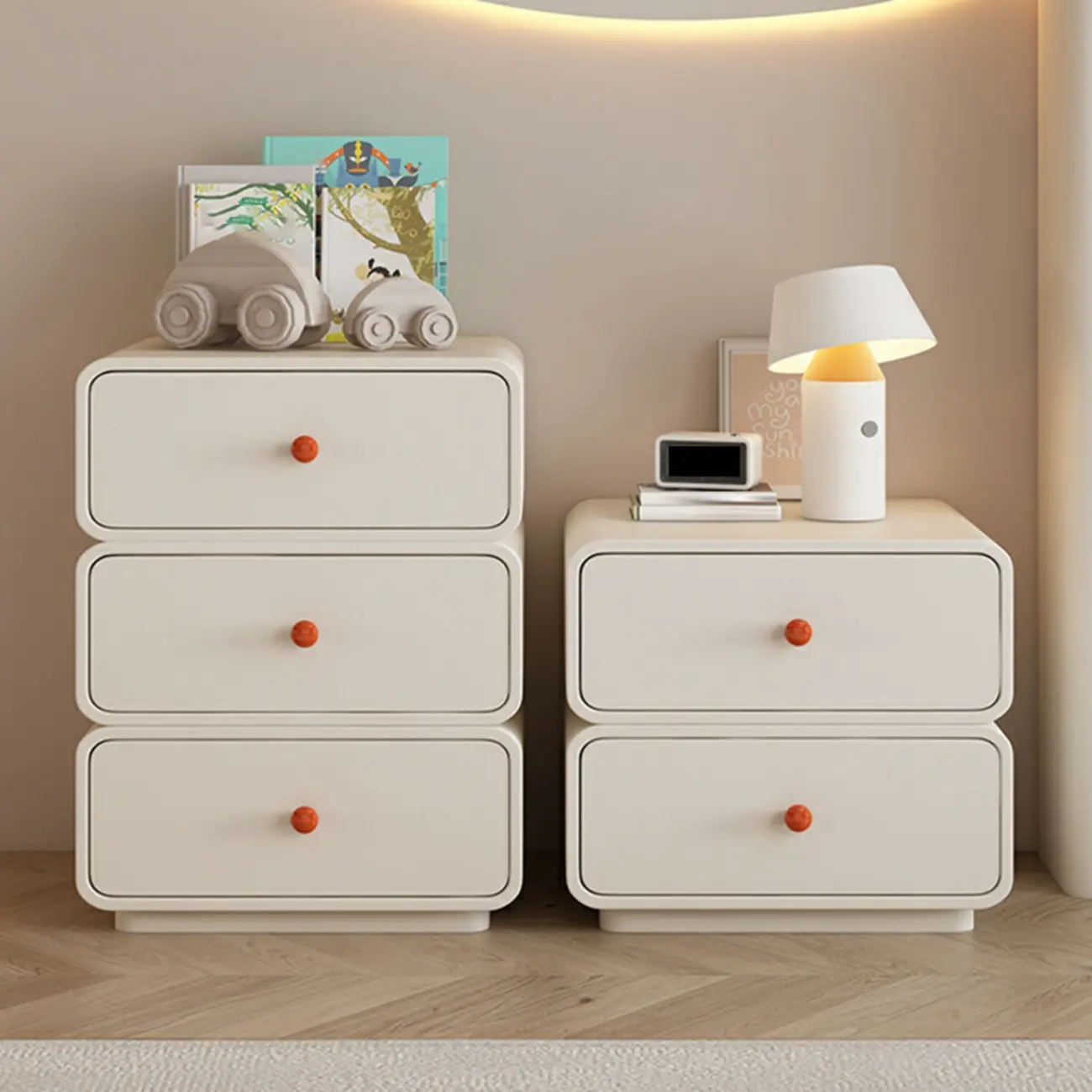 Morandi Modern Leather Solid Wood 3-Drawer Nightstand Image - 1 | homeyfad