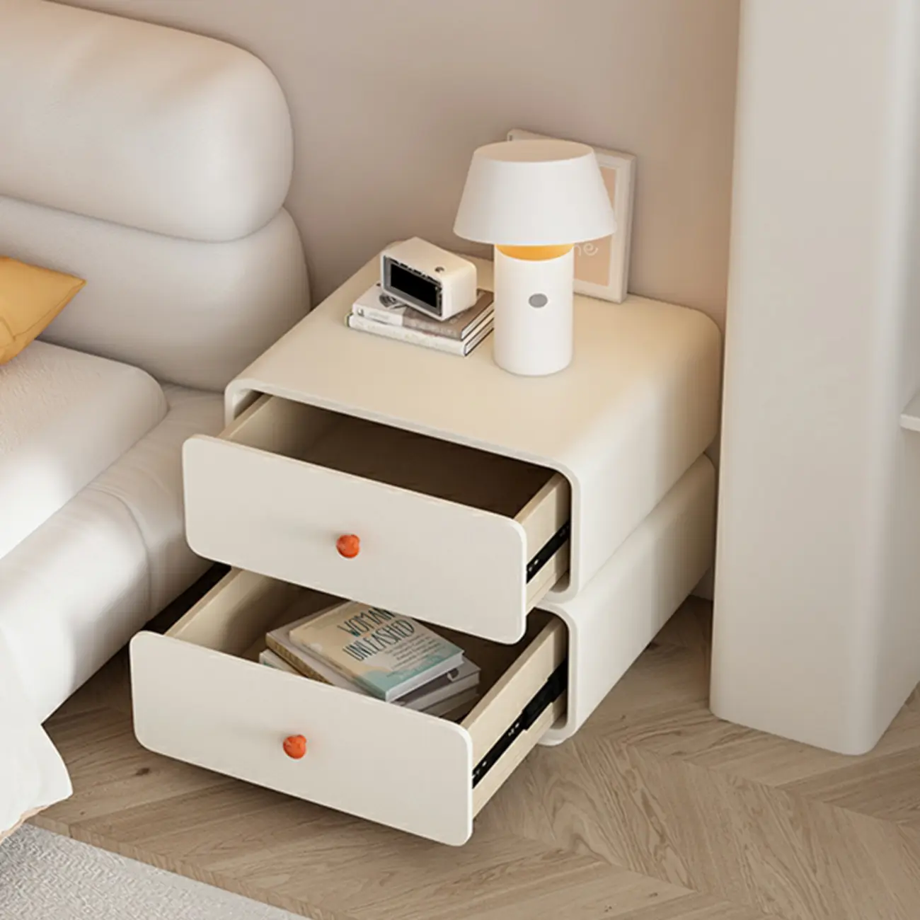 Morandi Modern Leather Solid Wood 3-Drawer Nightstand Image - 2 | homeyfad